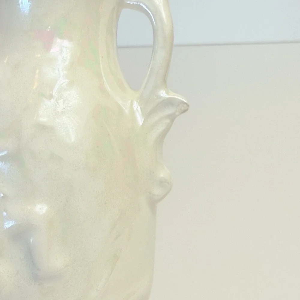 Vintage White Lusterware Cherub Mantle Vase Pair Mid Century Cherubs Set 2
